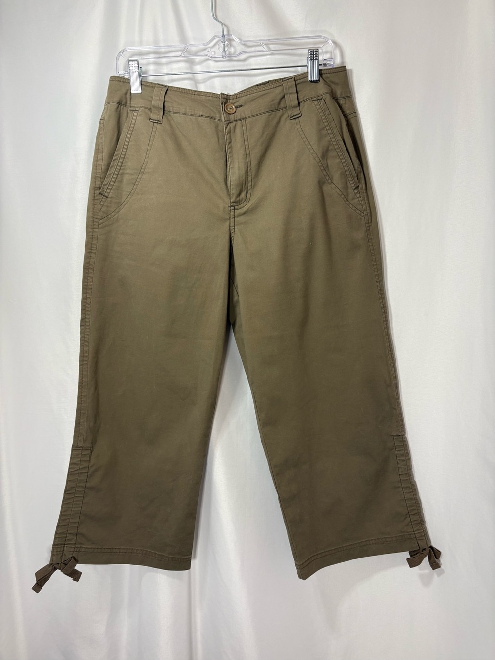 Gloria Vanderbilt Women’s Olive Green Drawstring Hem Cropped Pants Size 12